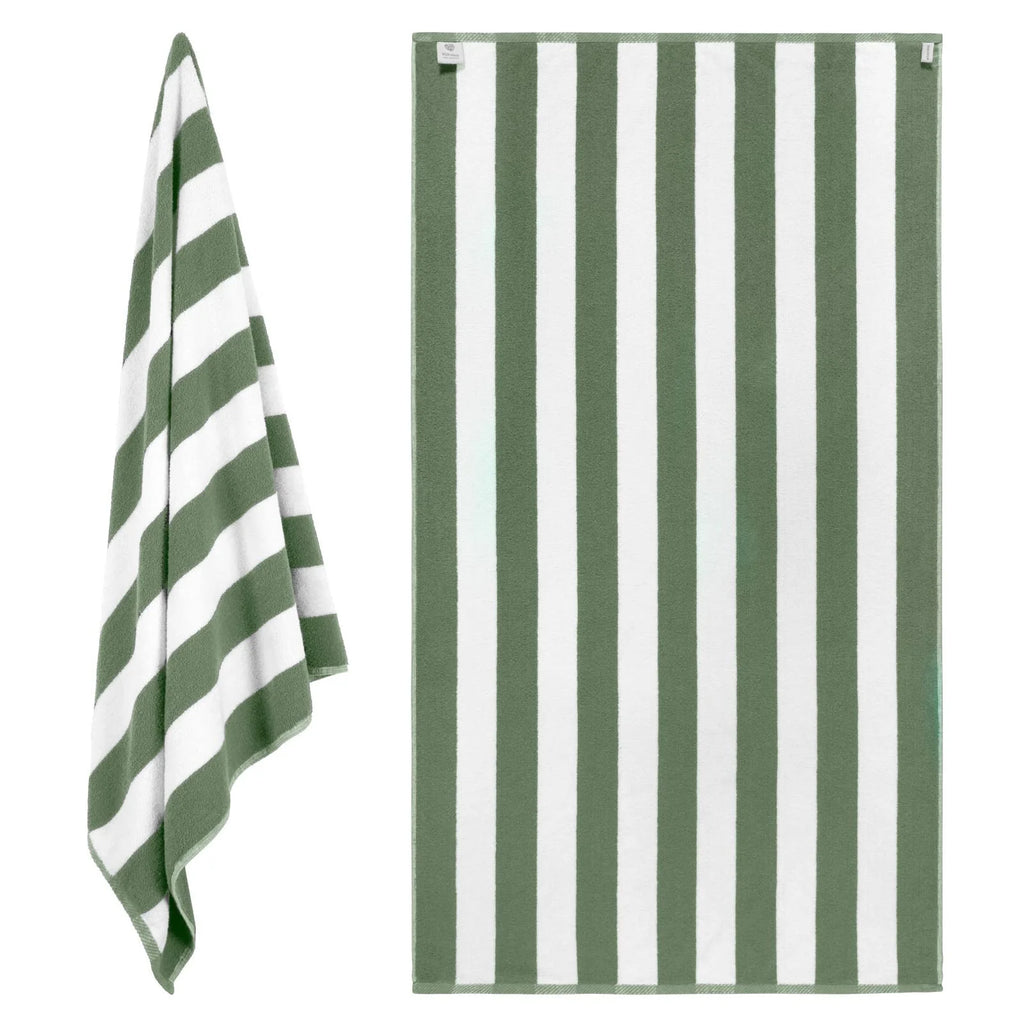 (2 Pack)  Beach Towels Oversized Green Cabana Stripe Cotton Bath Towel Large - Luxury Plush Thick Hotel Swim Pool Towels for Adults Super Absorbent Quick Dry - 35X70 Green [2 Pack]