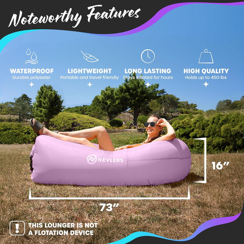 2 Pack Inflatable Loungers Air Sofa Couch | Perfect for Beach Chair Camping Chairs or Portable Hammock |Travel Bag Pouch, Pegs & 3 Pockets| Movie Seating & Camping Accessories Blow up Lounger