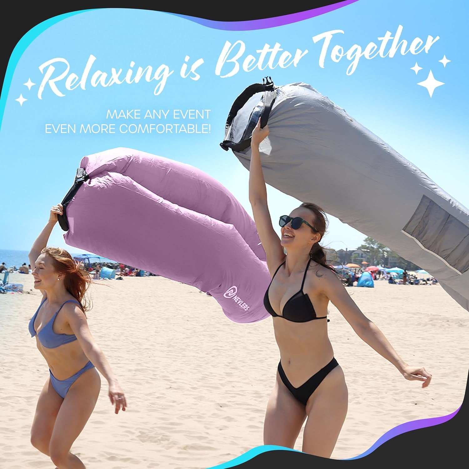 2 Pack Inflatable Loungers Air Sofa Couch | Perfect for Beach Chair Camping Chairs or Portable Hammock |Travel Bag Pouch, Pegs & 3 Pockets| Movie Seating & Camping Accessories Blow up Lounger