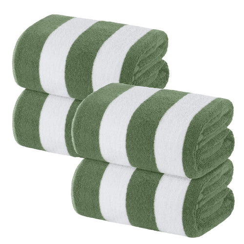 (2 Pack)  Beach Towels Oversized Green Cabana Stripe Cotton Bath Towel Large - Luxury Plush Thick Hotel Swim Pool Towels for Adults Super Absorbent Quick Dry - 35X70 Green [2 Pack]