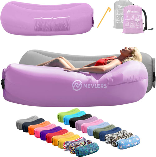 2 Pack Inflatable Loungers Air Sofa Couch | Perfect for Beach Chair Camping Chairs or Portable Hammock |Travel Bag Pouch, Pegs & 3 Pockets| Movie Seating & Camping Accessories Blow up Lounger