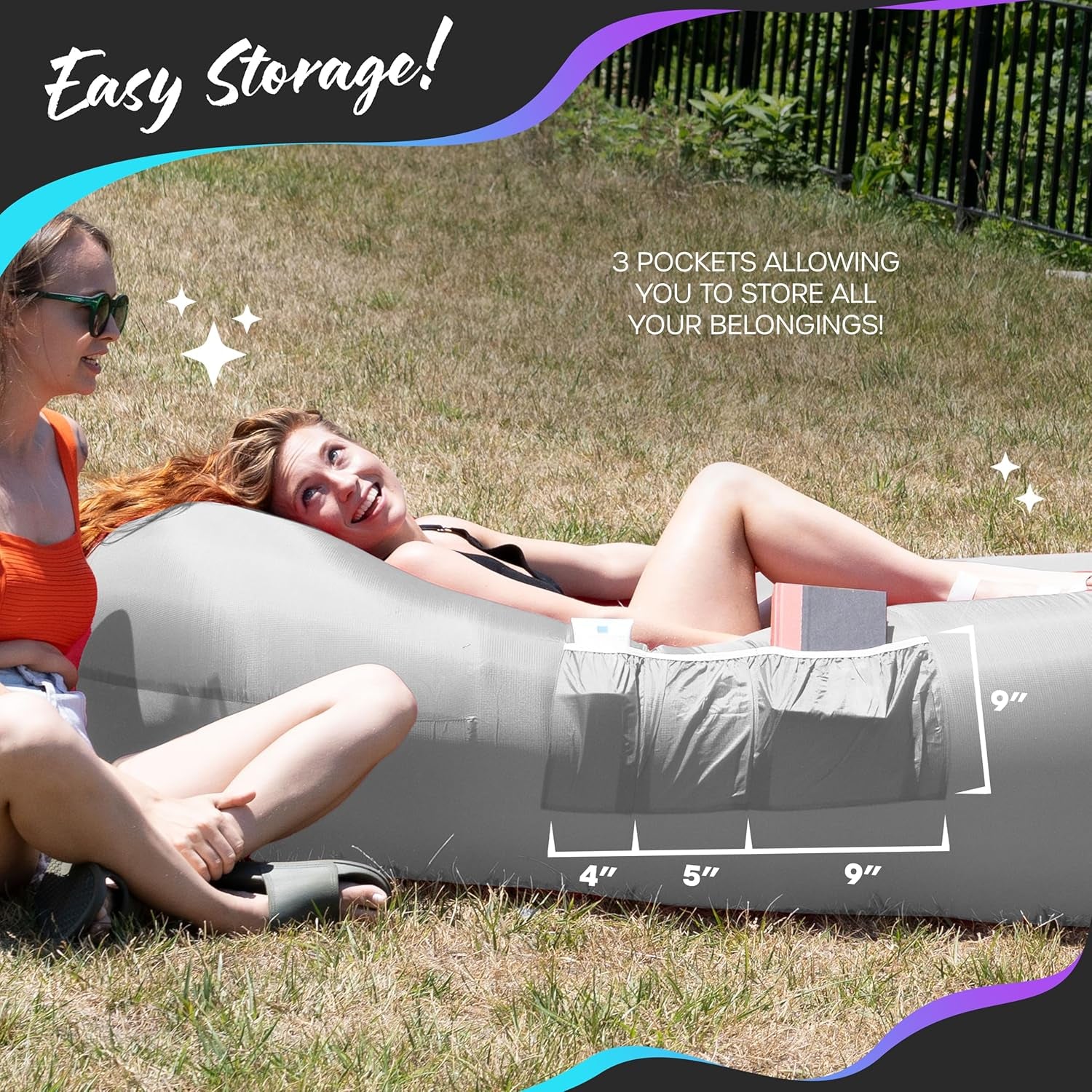 2 Pack Inflatable Loungers Air Sofa Couch | Perfect for Beach Chair Camping Chairs or Portable Hammock |Travel Bag Pouch, Pegs & 3 Pockets| Movie Seating & Camping Accessories Blow up Lounger