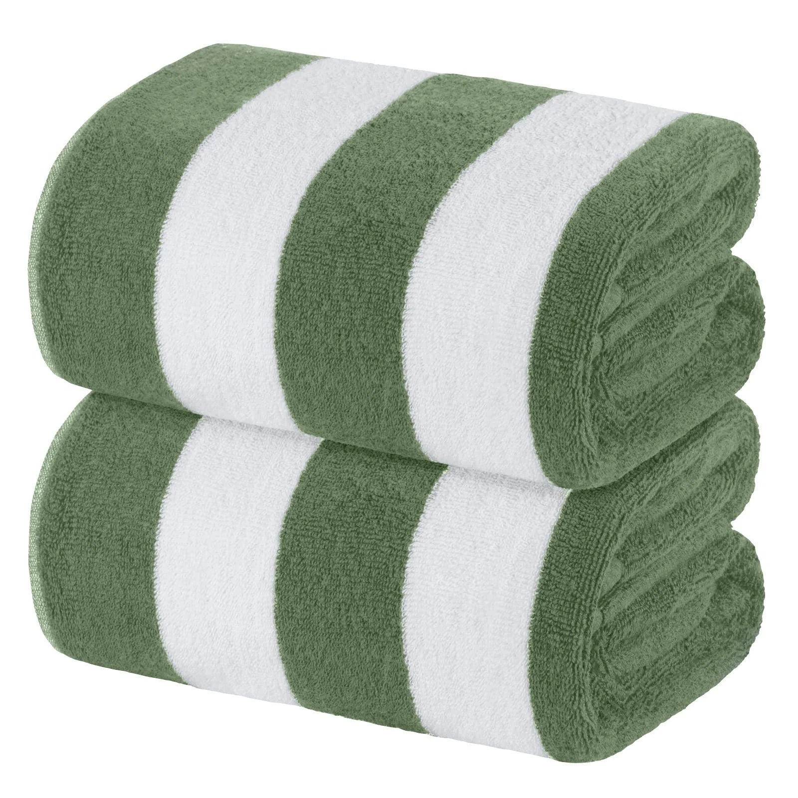 (2 Pack)  Beach Towels Oversized Green Cabana Stripe Cotton Bath Towel Large - Luxury Plush Thick Hotel Swim Pool Towels for Adults Super Absorbent Quick Dry - 35X70 Green [2 Pack]