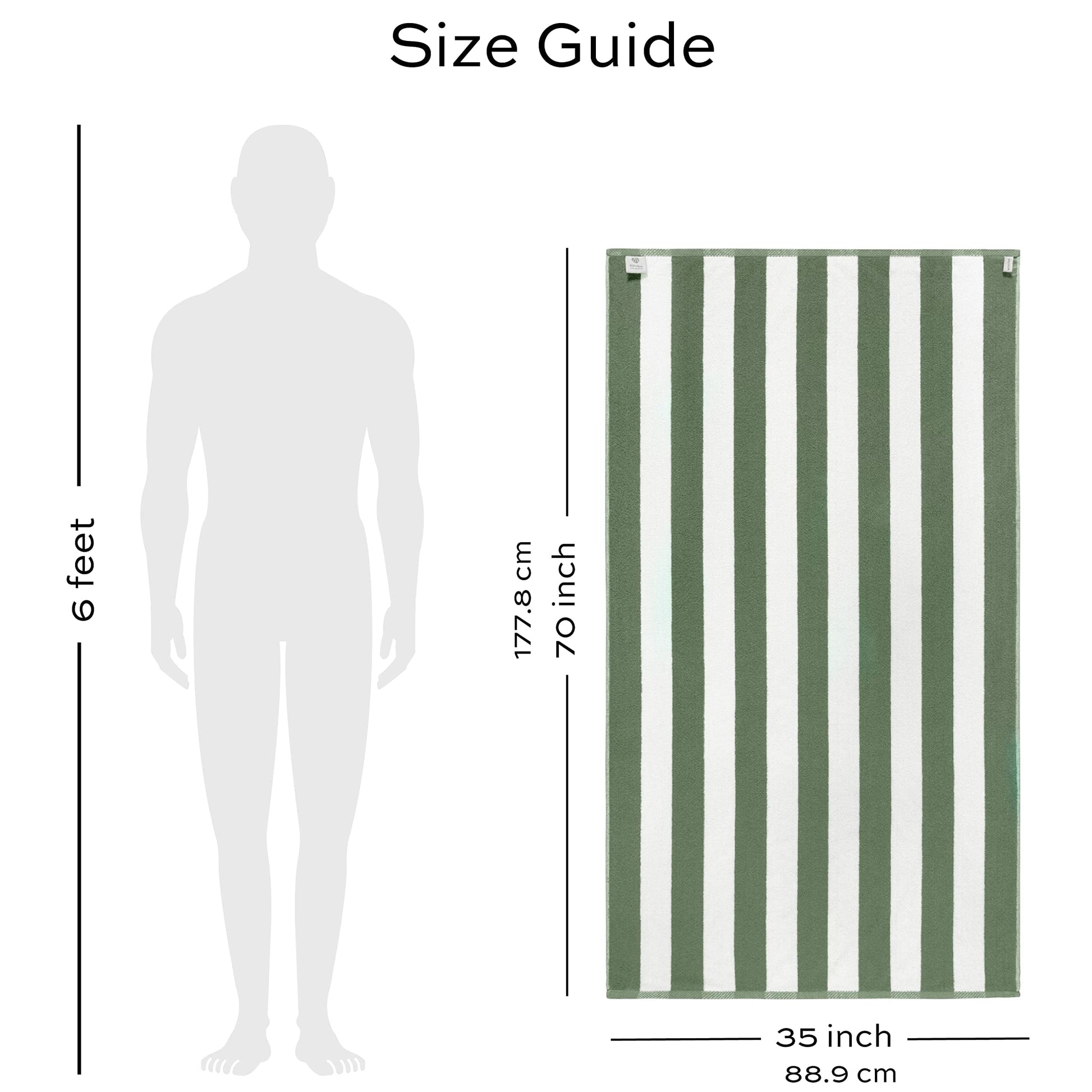 (2 Pack)  Beach Towels Oversized Green Cabana Stripe Cotton Bath Towel Large - Luxury Plush Thick Hotel Swim Pool Towels for Adults Super Absorbent Quick Dry - 35X70 Green [2 Pack]
